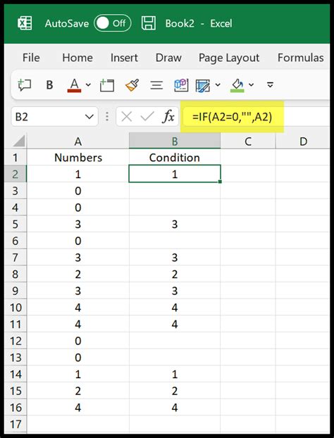 excel formula if not zero
