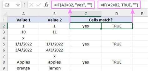 excel formula if two cells match then true