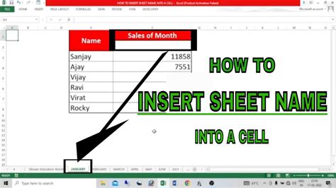 excel formula insert sheet name into cell