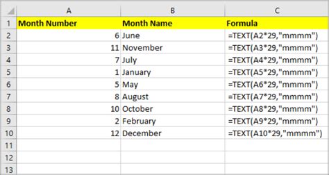 excel formula month number from name