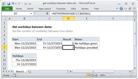 excel formula net working days between dates
