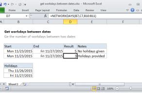 excel formula number of workdays between dates