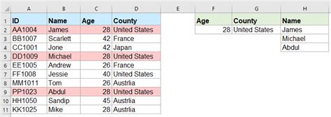 excel formula return array based on criteria