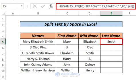excel formula split string by space