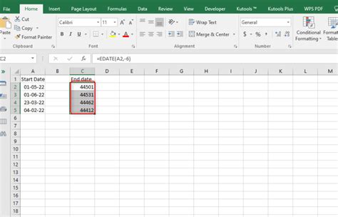 excel formula subtract 6 months from date