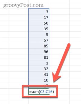 excel formula sum of whole column
