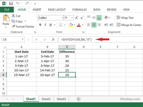 excel formula to calculate date difference in months