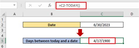 excel formula to calculate days between today and past date