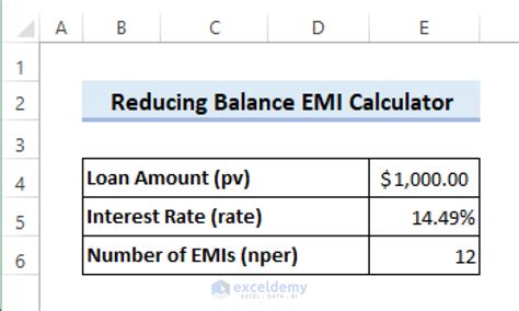 excel formula to calculate emi with reducing balance and compounding