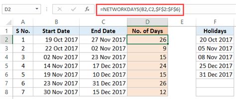 excel formula to calculate number of days in a date range