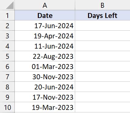 excel formula to calculate number of days left in a month