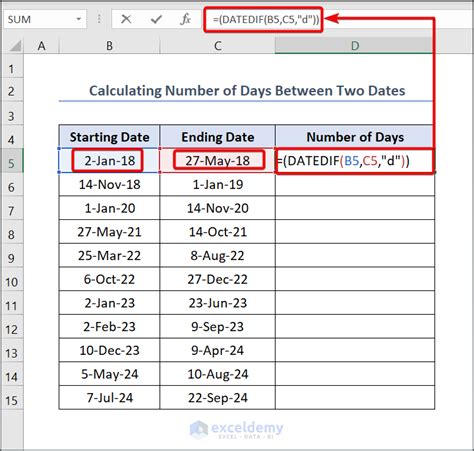 excel formula to calculate number of weekdays between two dates