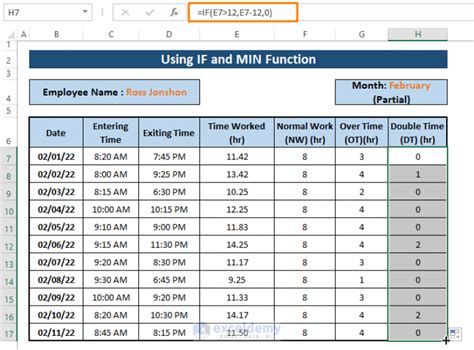 excel formula to calculate overtime and double time