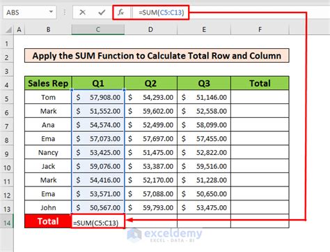 excel formula to calculate the total