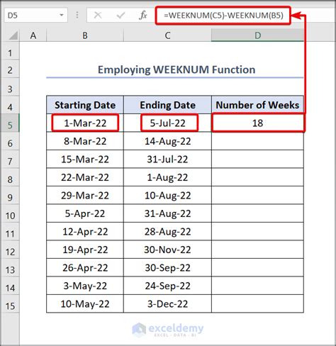 excel formula to calculate weeks between 2 dates