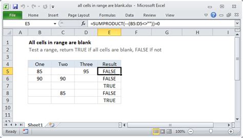 excel formula to check if a range of cells are blank