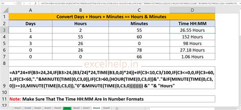 excel formula to convert hours and minutes to days