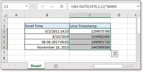 excel formula to convert unix timestamp to time