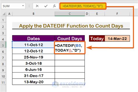 excel formula to count days from date to another date automatically