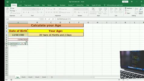 excel formula to determine age from date