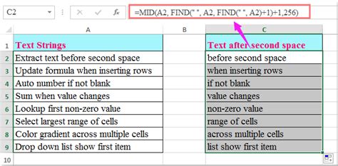 excel formula to extract text from cell after space