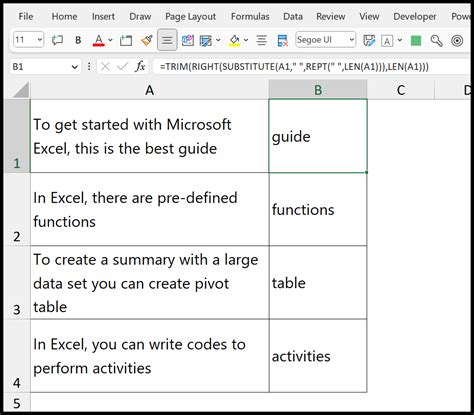 excel formula to extract word from cell