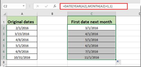 excel formula to return first day of next month