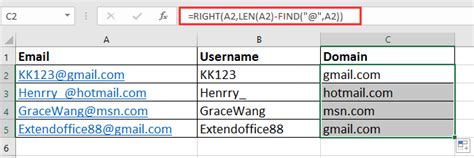 excel formula to separate domain name