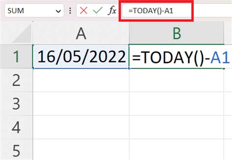 excel formula to subtract days from current date