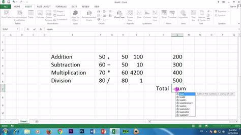 Excel Formulas Addition Subtraction Multiplication Division