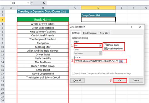 Excel Formulas Drop Down List