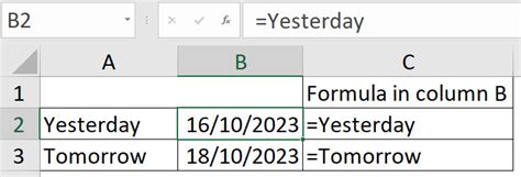 Excel Formulas Yesterday's Date