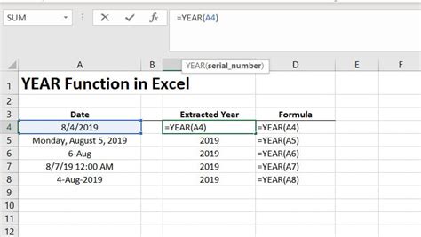 excel function end of year