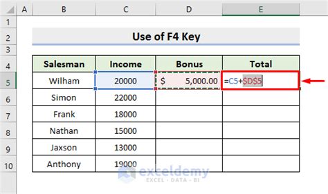 excel function key to lock cell