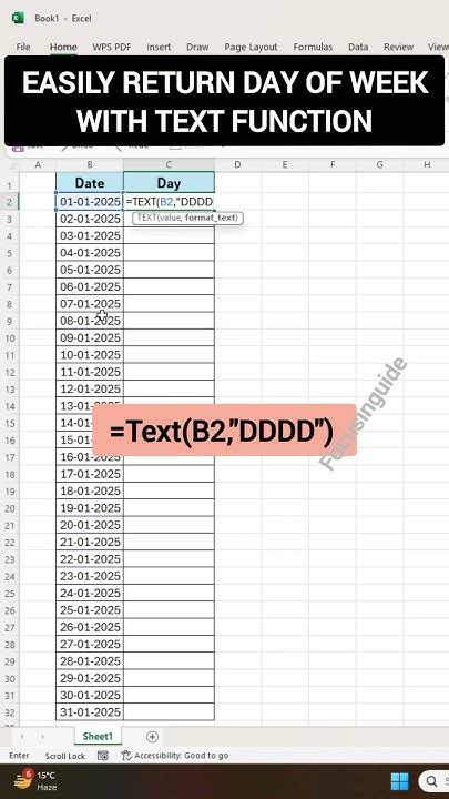 excel function return day of week