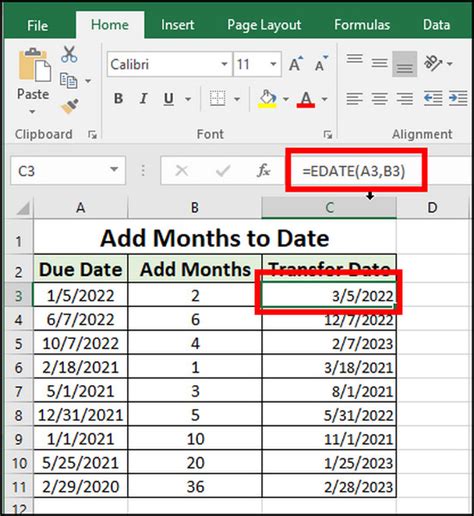 excel function to add one month to a date