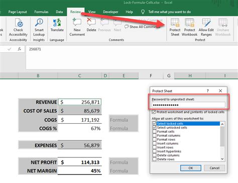 excel function to protect cell