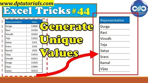 excel generate list of unique values