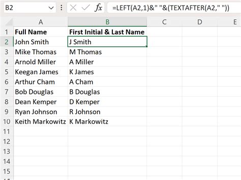 excel get first and last name
