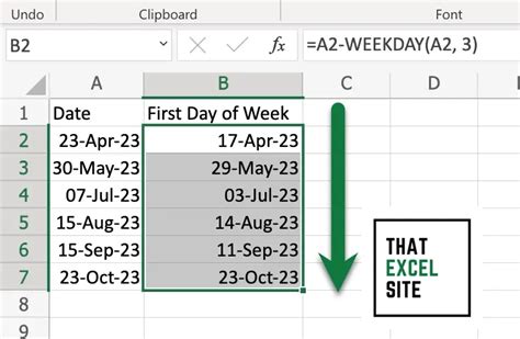 excel get monday of week from date