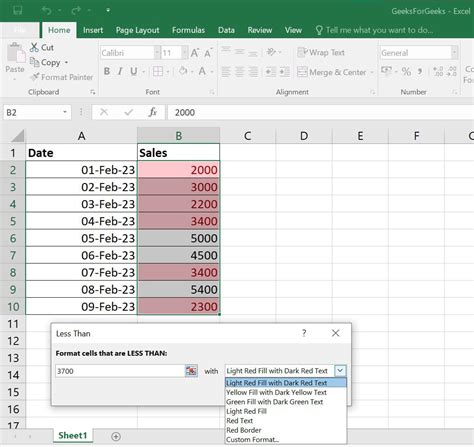 Excel Graph Data Table Conditional Formatting