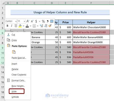 excel hide duplicate rows based on one column