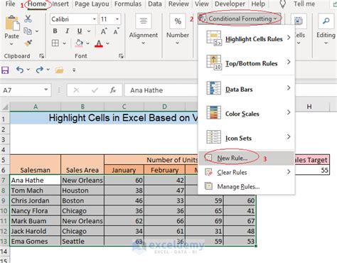 excel highlight cell based on another cell value