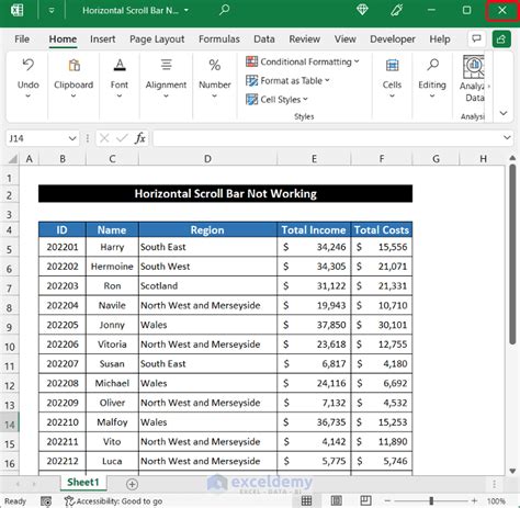 Excel Horizontal Scroll Bar Not Moving