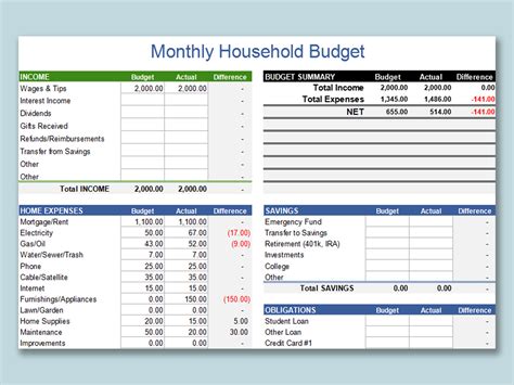 excel house budget template