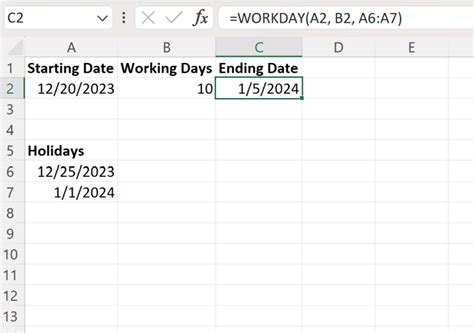 excel how to add working days to date