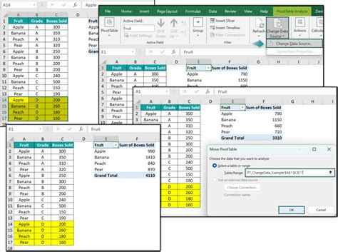 excel how to change data source for multiple pivot tables