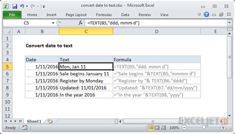 excel how to get date in text format