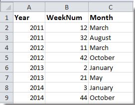 excel how to get month from week number