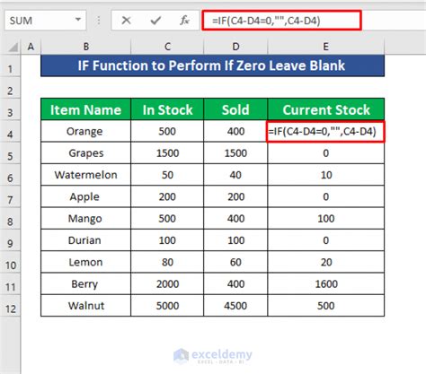 excel if 0 put blank